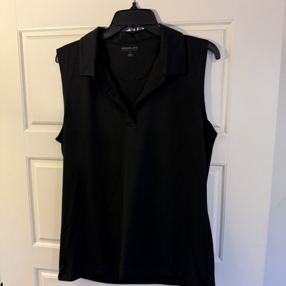 Maggie Lane Sleeveless Polo Shirt Black Lightweight Activewear Top Size XL - Picture 5 of 6